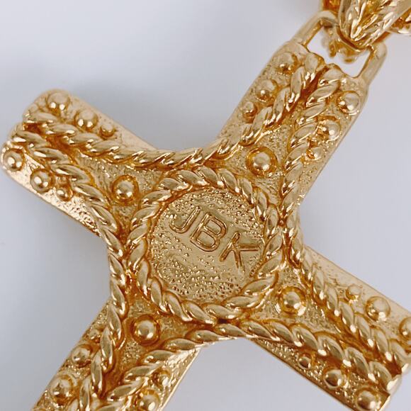 Signed JBK Camrose & Kross 18K Plated Byzantine Jasper Gemstone Cross Necklace - Picture 11 of 15